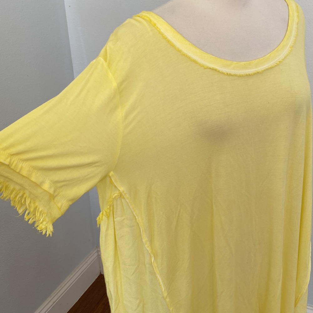 Umgee Yellow Scoop neck Fringe Hem Tunic Dress Size L - Picture 3 of 10